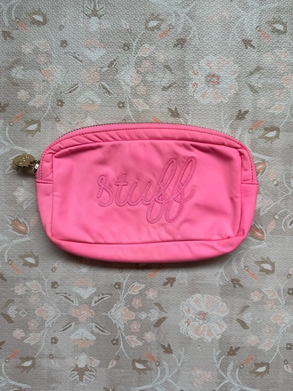Stoney Clover Lane Pink 'Stuff' Embroidered Small Pouch in Bubblegum